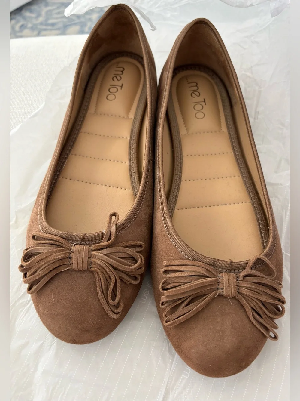 Me Too Chestnut Color Suede Flats. Size 8.